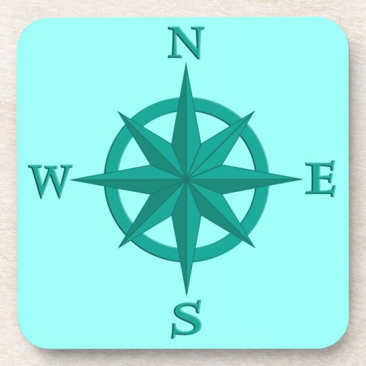 Dessous-de-verre rose Compass 8 points, Turquoise et Aqua (Devant)