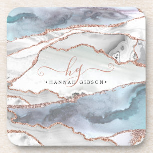 Dessous-de-verre Rose en marbre Parties scintillant or Turquoise Sc