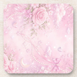Dessous-de-verre Rose Florale Rose Rêveuse Perles Rubans Paillettes