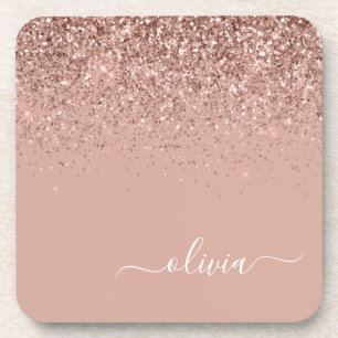 Dessous-de-verre Rose Gold Blush Pink Parties scintillant Script Mo