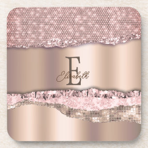 Dessous-de-verre Rose Gold Tendance Diamants Paillettes Monogramme