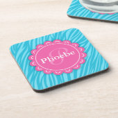 Dessous-de-verre Rose Moderne Fleur Monogramme Aqua Blue Zebra Impr (Côté gauche)