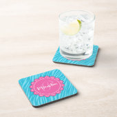 Dessous-de-verre Rose Moderne Fleur Monogramme Aqua Blue Zebra Impr (Côté Droit)
