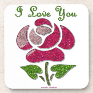 Dessous-de-verre Rose Pochoir Rose Je T'aime