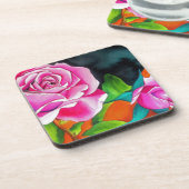 Dessous-de-verre Rose rose avec art aquarelle orange (Côté gauche)