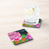 Dessous-de-verre Rose rose avec art aquarelle orange (Côté Droit)