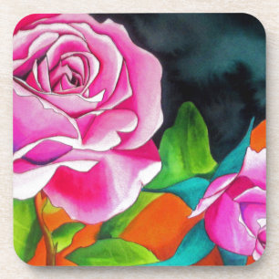 Dessous-de-verre Rose rose avec art aquarelle orange