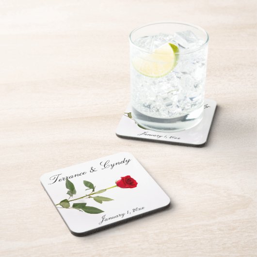 Dessous-de-verre Rose rouge à longue tige unique (Côté Droit)