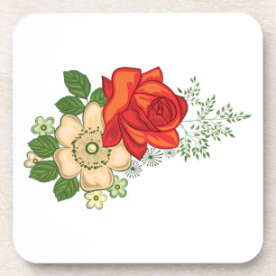 Dessous-de-verre Rose Rouge et Pâquerettes