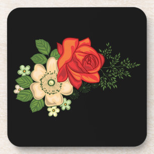 Dessous-de-verre Rose rouge et pâquerettes Fond noir