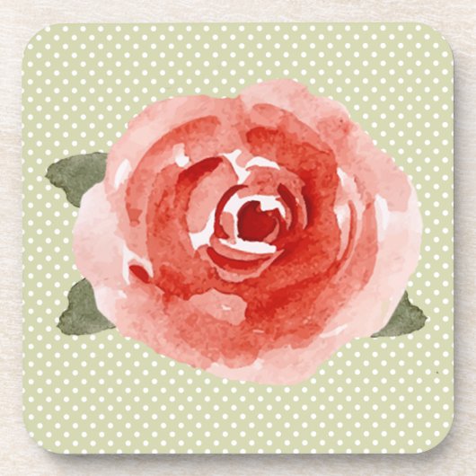 Dessous-de-verre Rose rouge sur Lime Green et White Polka Dot (Devant)