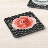 Dessous-de-verre Rose rouge sur point Polka noir et blanc (Côté gauche)
