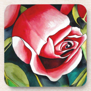 Dessous-de-verre Rosebud rose aquarelle peinture art fleur