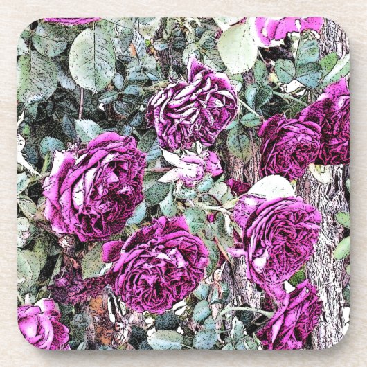 Dessous-de-verre Roses Contour à l'encre (Devant)