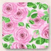 Dessous-de-verre Roses d'aquarelle rose avec feuilles et pattes de  (Devant)