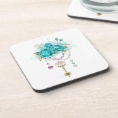 Dessous-de-verre Roses turquoise avec touches (Côté gauche)