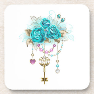Dessous-de-verre Roses turquoise avec touches