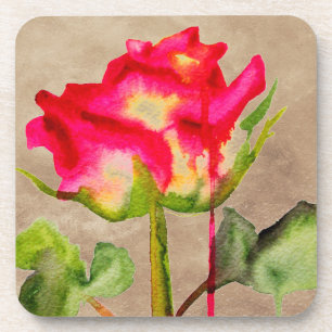Dessous-de-verre Rosier thé hybride aquarelle art floral moderne
