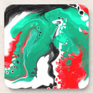 Dessous-de-verre Rouge, vert, noir et Marbre blanc Fluid Art