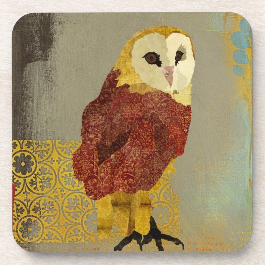 Dessous de verre rouges d'or de hibou (Devant)