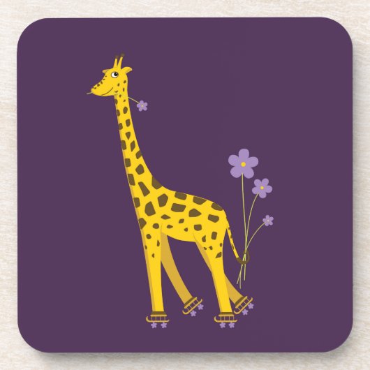 Dessous-de-verre Rouleau de Giraffe mignonne Patinage violet (Devant)