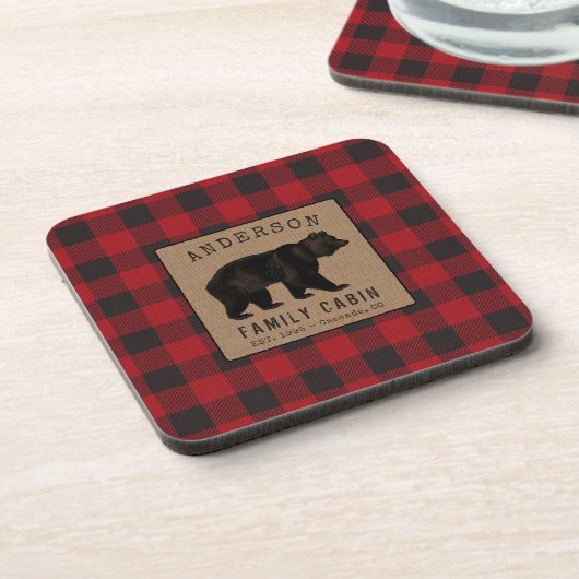 Dessous-de-verre Rustic Bear Family Cabine Red Buffalo Plaid Burlap (Côté gauche)