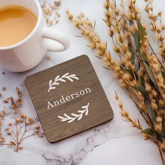 Dessous-de-verre Rustic Brown Wood Laurel Nom Monogramme