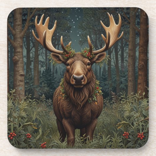 Dessous-de-verre Rustic Christmas moose deer boho woodland forest (Devant)