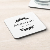 Dessous-de-verre Rustic Laurel Branch Wreath Nom Monogramme (Côté gauche)