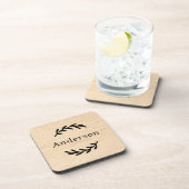 Dessous-de-verre Rustic Natural Wood Laurel Nom Monogramme (Côté Droit)