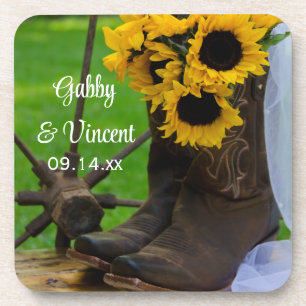 Dessous-de-verre Rustic Sunflowers and Cowboy Boots Western Wedding