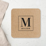 Dessous-de-verre Rustique moderne Nom de famille Monogramme<br><div class="desc">Dessous de verre sur mesure avec un design rustique moderne noir et naturel avec monogramme de nom de famille personnalisé.</div>