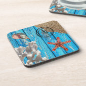Dessous-de-verre Rustique Nautique Bleu Burlap Starfish (Côté gauche)