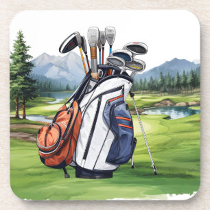 Dessous-de-verre Sac de golf sur terrain de golf aquarelle
