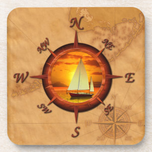 Dessous-de-verre Sailboat and compass rose