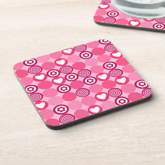 Dessous-de-verre Saint-Valentin Motif Cœur Rose et Points de Fleurs (Côté gauche)