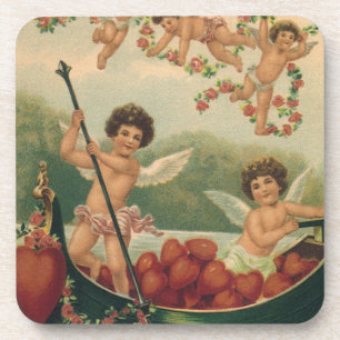 Dessous-de-verre Saint-Valentin vintage, chérubins victoriens dans