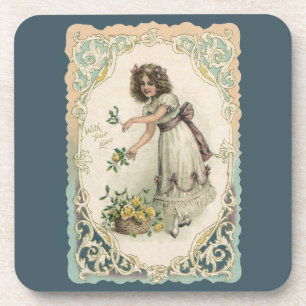Dessous-de-verre Saint-Valentin vintage, fille victorienne avec des