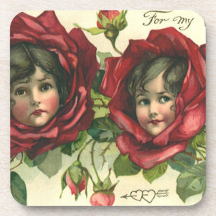 Dessous-de-verre Saint-Valentin vintage, visages victoriens dans le