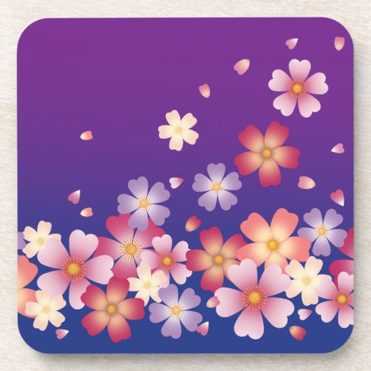 Dessous-de-verre Sakura Blossoms Mixtes Kimono Style Bleu & Purple (Devant)