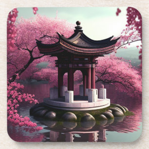 Dessous-de-verre Sakura Cherry Blossom Garden Shrine Pond Japonais