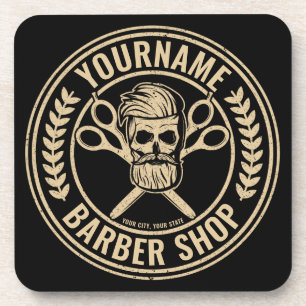 Dessous-de-verre Salon de coiffure personnalisé Skull Rockabilly