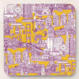 Dessous-de-verre San Francisco toile violet jaune