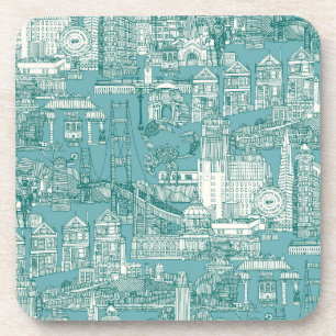 Dessous-de-verre San Francisco toile viridian turquoise bleu