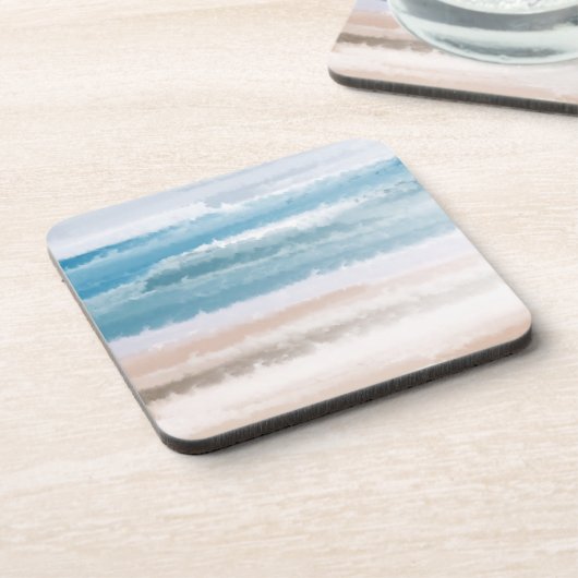 Dessous-de-verre Sandy Beach Ocean Waves Aquarelle Abstraite (Côté gauche)