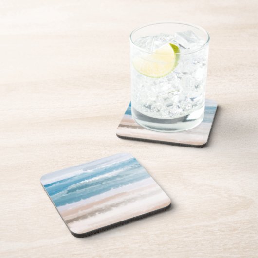 Dessous-de-verre Sandy Beach Ocean Waves Aquarelle Abstraite (Côté Droit)