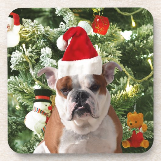 Dessous-de-verre Santa Hat Bulldog Christmas Tree Snowman boîte cad (Devant)