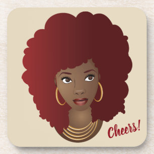 Dessous-de-verre Santé! Femme noire, Afro rouge, Cheveux naturels