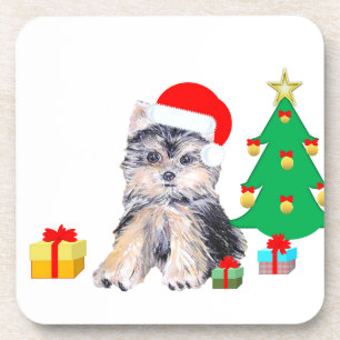 Dessous-de-verre Sapin de Noël, chiot du Yorkshire et cadeaux