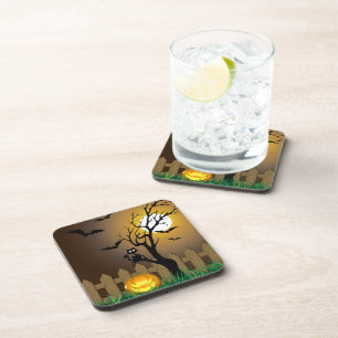 Dessous-de-verre Scène de jardin d'Halloween effrayant